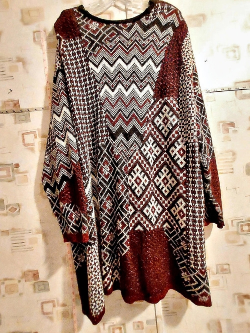 Catherines Geometric Open Front Cardigan in Burgundy & Black Size 3X - Picture 3 of 5